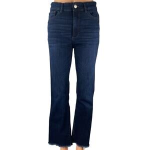 DL1961 Dark Blue Frayed Raw Hem Bootcut Denim High Rise Flare Jeans Pants Sz 27